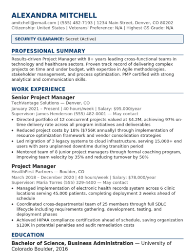 Federal resume template