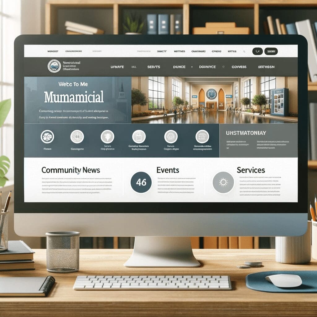 sleek, interactive municipal website on a desktop computer screen. The website features a clean layout with easy navigation. Sections in