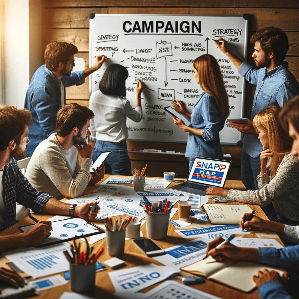 A campaign team brainstorming in an office